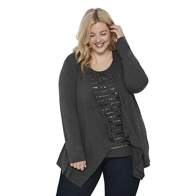 George Plus Women's Sequin Fooler Cardigan