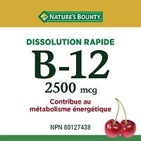NATURE'S BOUNTY Vitamin B-12 Supplement, 2500 mcg, Quick Dissolve Tablets, Natural Cherry Flavour, Helps In Energy Metabolism, Essential In Normal Formation Of Blood Cells, 120 Tablets 120.0 count, 120 Microtablets