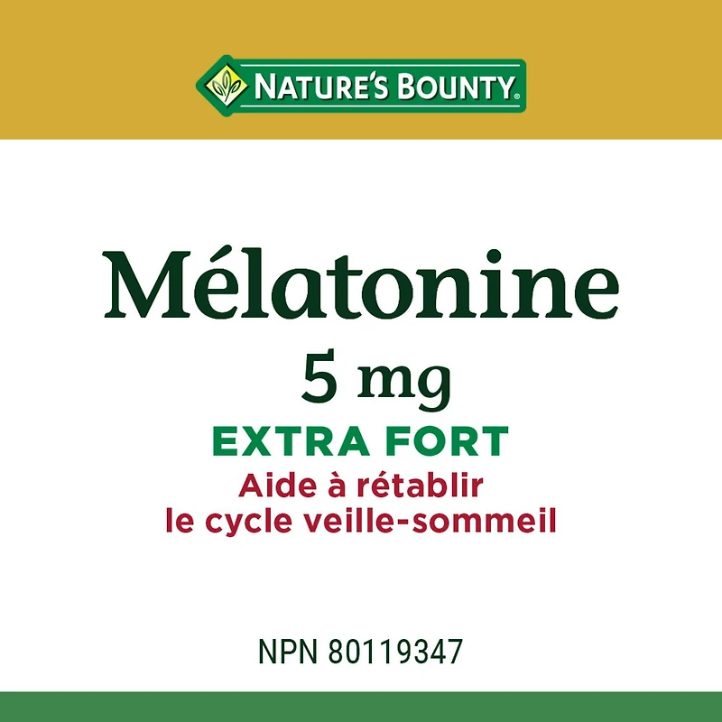 NATURE'S BOUNTY Mélatonine, extra-fort, 5 mg, aide à rétablir le cycle veille-sommeil, à s’endormir et augmente la durée du sommeil, format très éco, gélules 40.600 g 200 gélules