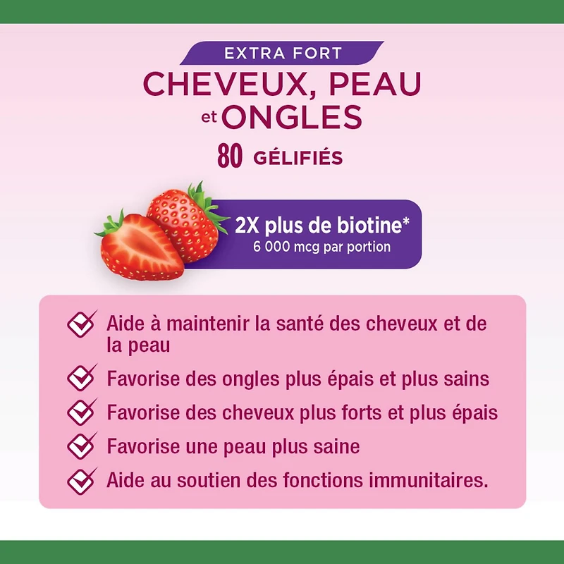 NATURE'S BOUNTY Extra Strength Hair, Skin & Nails, Gummies, Helps to Maintain Health of Hair & Skin, Promotes Thicker, Healthier Nails & Stronger Thicker Hair, Strawberry Cream Flavour 80.0 count, 80 Gummies