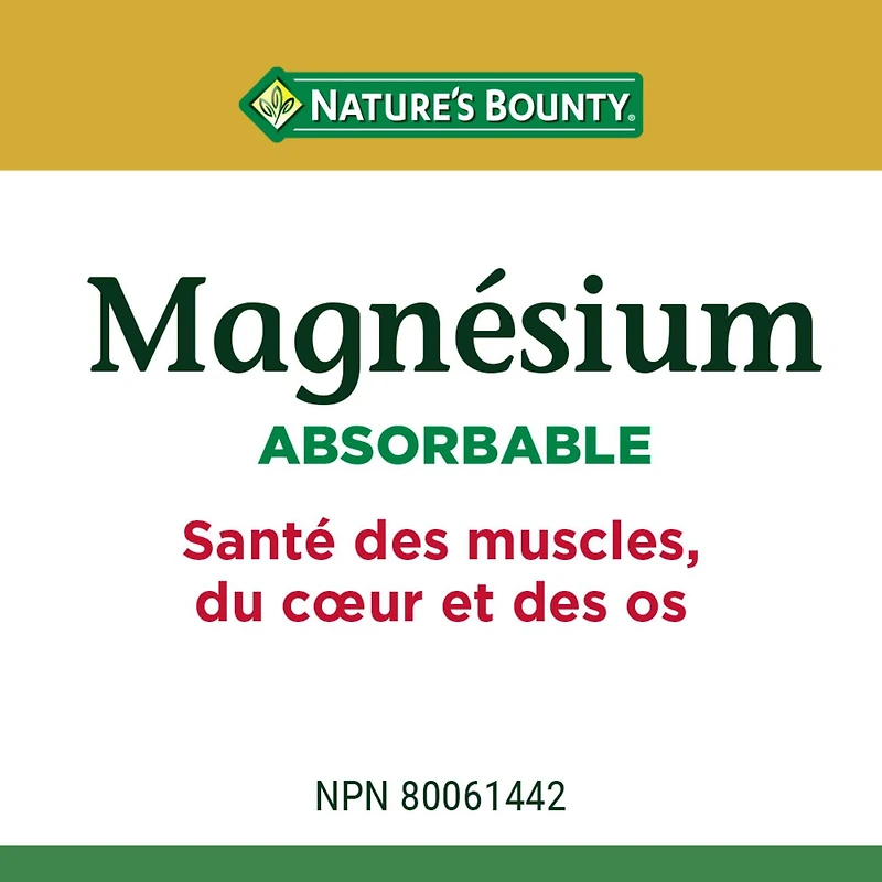 NATURE'S BOUNTY Magnesium, Absorbable, 400 mg, Helps Maintain Electrolyte Balance, Helps Development & Maintenance of Bones, Teeth & Muscle Function, Helps Heart Muscle Function, 125 Softgels 125.0 count, 125 Softgels