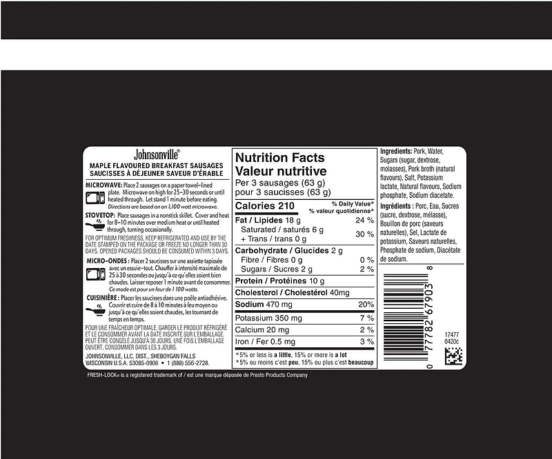 Johnsonville Fully Cooked Maple Flavoured Breakfast Links