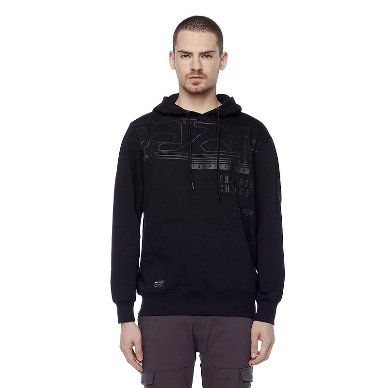 Dark Black Men's Long-Sleeve Graphic Hooded Sweatshirt