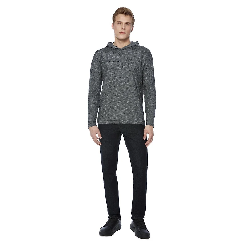 Dark Black Men's Long Sleeve Hooded Popover, Sizes S-XXL