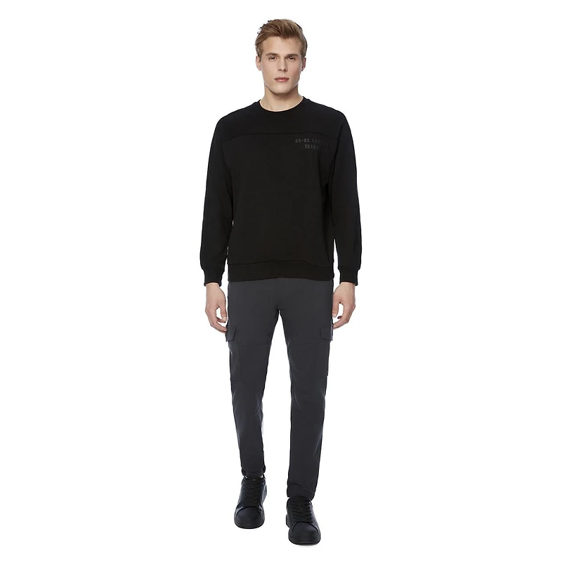 Dark Black Men's Long Sleeve Crew Neck