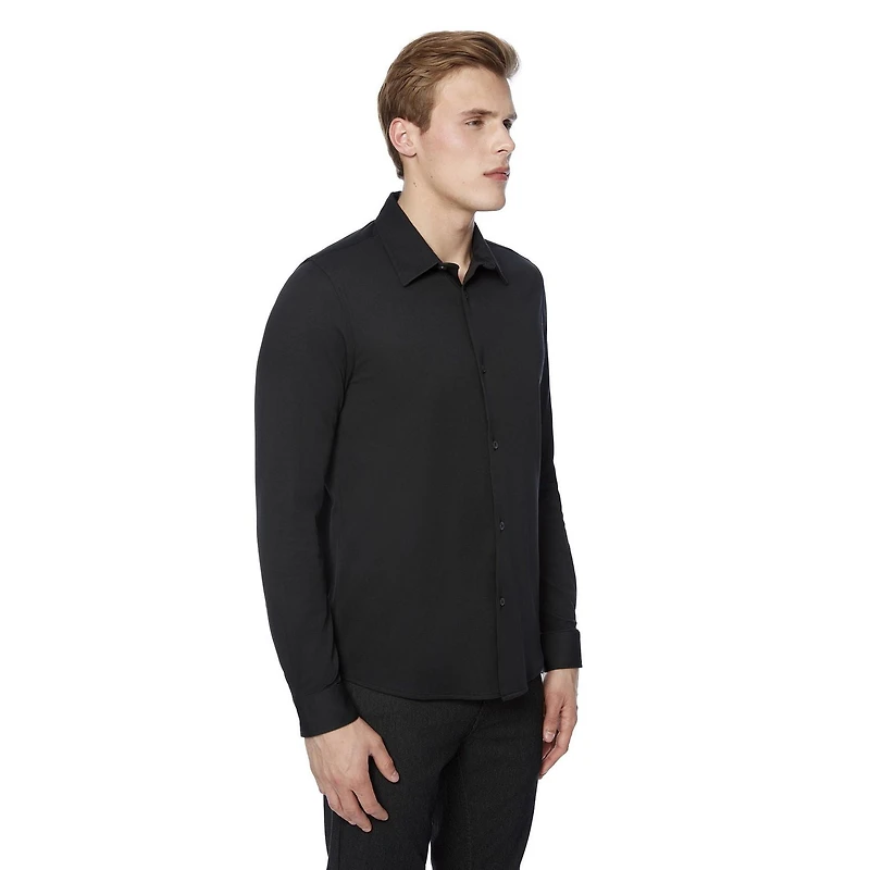 Dark Black Men's Long Sleeve Knit Shirt