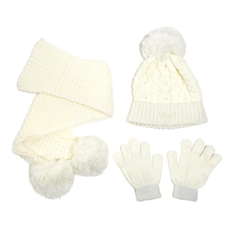 Justice™ Brand Pearl Embellished Knit Hat with Matching Knit Scarf and Gloves 3 Piece Set