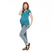 Paisley Sky Maternity Printed Short Sleeve V-Neckline Tee