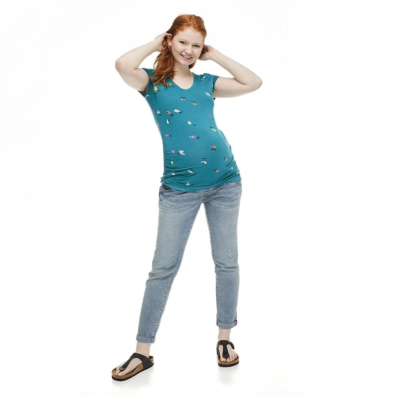 Paisley Sky Maternity Printed Short Sleeve V-Neckline Tee