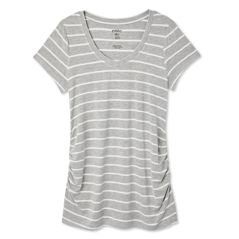 Paisley Sky Maternity Printed Short Sleeve V-Neckline Tee