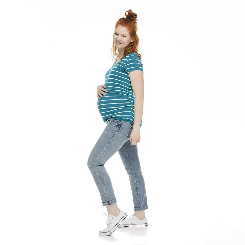 Paisley Sky Maternity Printed Short Sleeve V-Neckline Tee