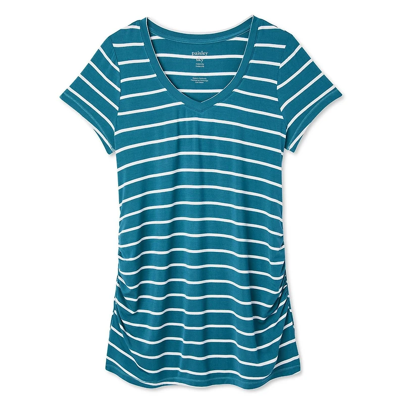 Paisley Sky Maternity Printed Short Sleeve V-Neckline Tee