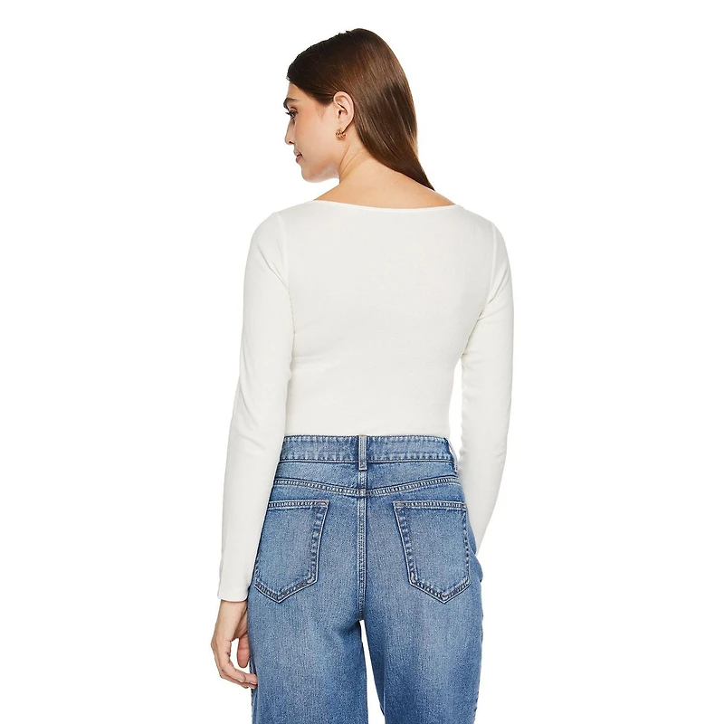 T-shirt à encolure dégagée henley George pour femmes