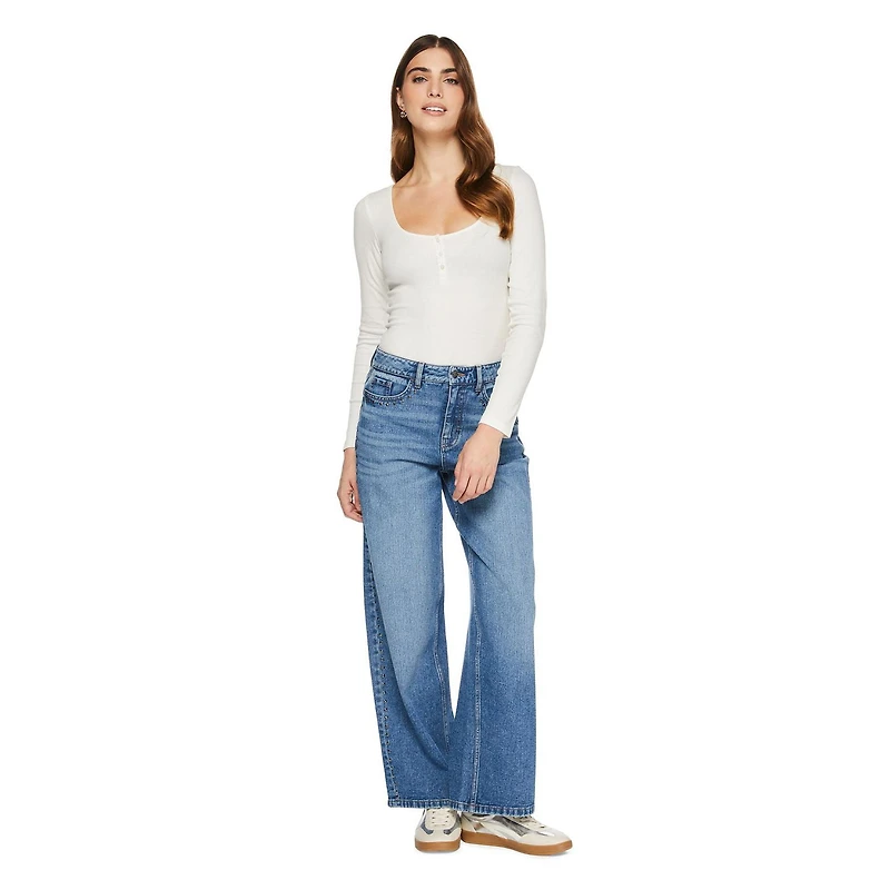 T-shirt à encolure dégagée henley George pour femmes