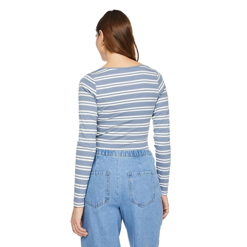 T-shirt à encolure dégagée henley George pour femmes Tailles TP–TTG