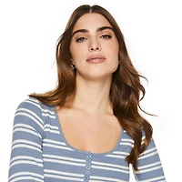 T-shirt à encolure dégagée henley George pour femmes Tailles TP–TTG