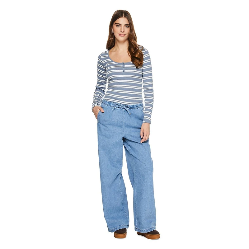 T-shirt à encolure dégagée henley George pour femmes Tailles TP–TTG