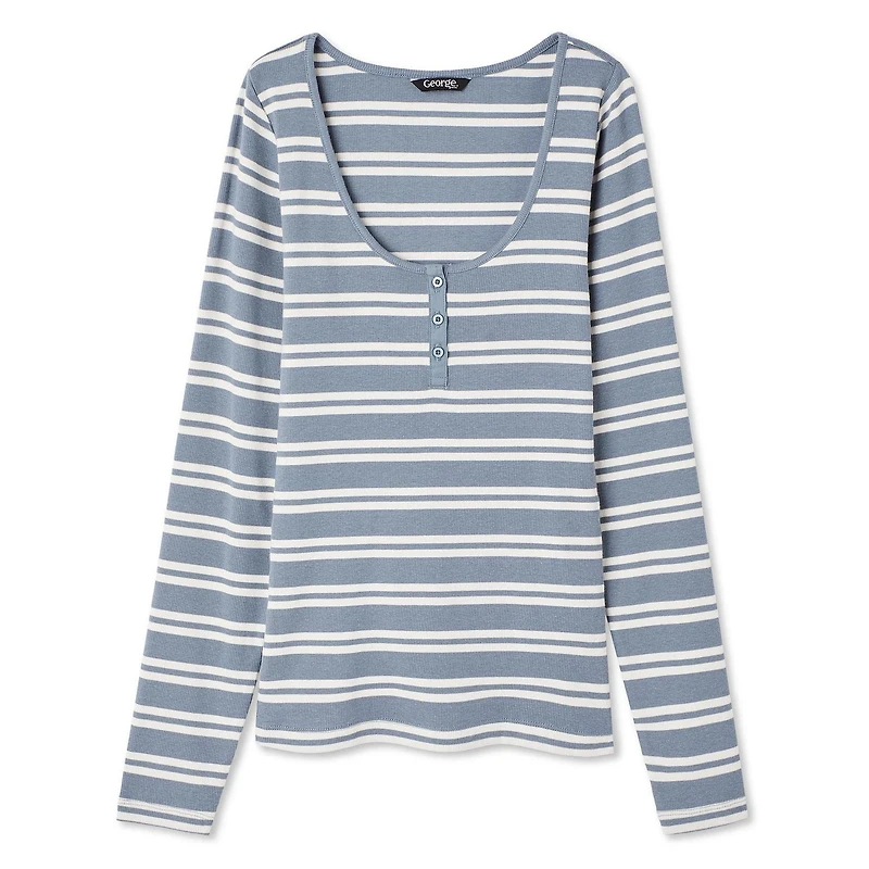 T-shirt à encolure dégagée henley George pour femmes Tailles TP–TTG