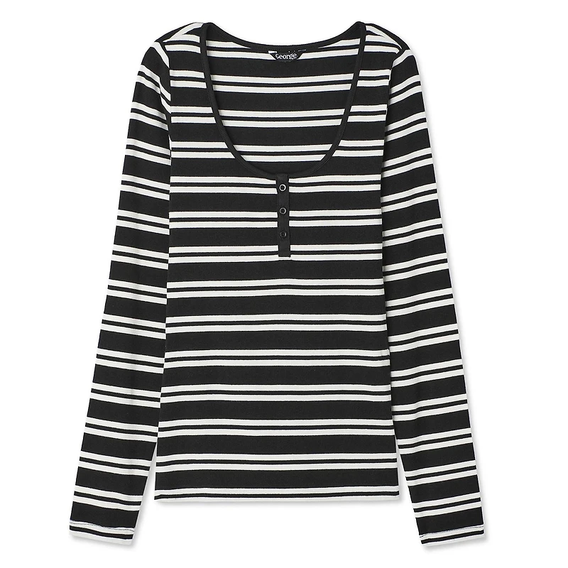 T-shirt à encolure dégagée henley George pour femmes Tailles TP–TTG