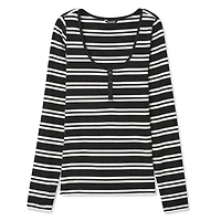 T-shirt à encolure dégagée henley George pour femmes Tailles TP–TTG