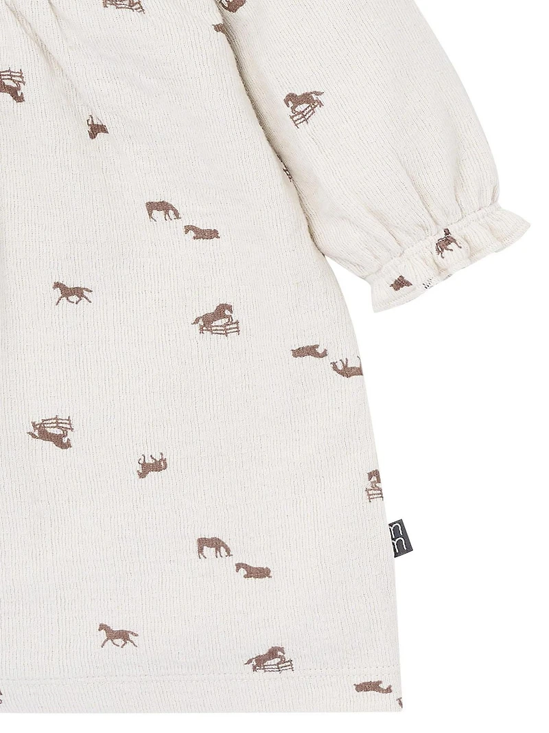 modern moments™ by Gerber® - Smocked Dress + Tights - Rainy Day Horse, 2 piece