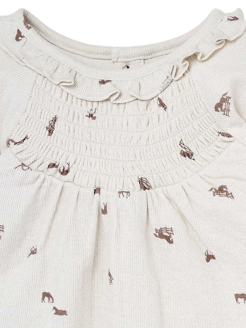 modern moments™ by Gerber® - Smocked Dress + Tights - Rainy Day Horse, 2 piece