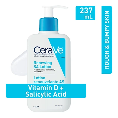 CeraVe Lotion avec de l'Acide Salicylique pour Peau Rugueuse et Bosselée | Lotion à la Vitamine D et à l'Acide Hyaluronique | Sans Parfum, 237mL Apaiser et lisser la peau sèche