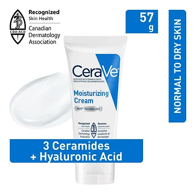 CeraVe Crème Hydratante Visage et Corps pour Peau Sèche avec Acide Hyaluronique et 3 Céramides | Sans Parfum 57g
