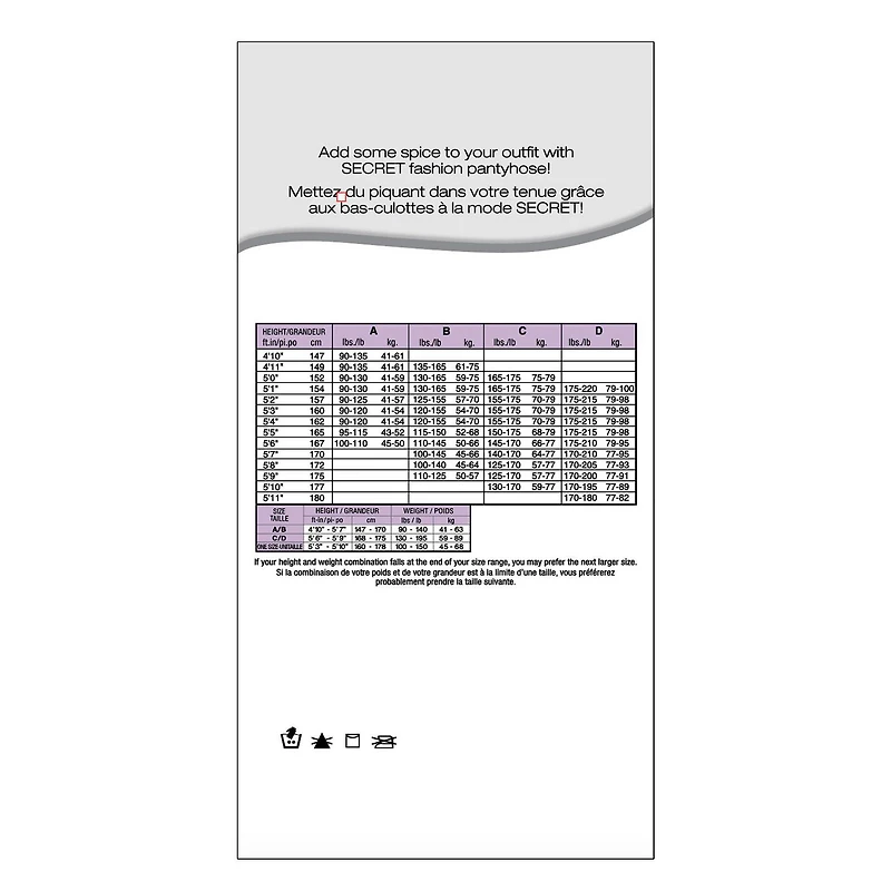 Secret® Motif de Houndstooth Bas-Culotte Mode 1pk Taille:  A/B et C/D