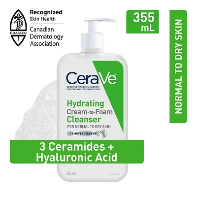 Nettoyant Crème Moussante Hydratante de CeraVe | Démaquille | Avec acide hyaluronique et sans parfum| 355ml Nettoyant riche, crème à mousse