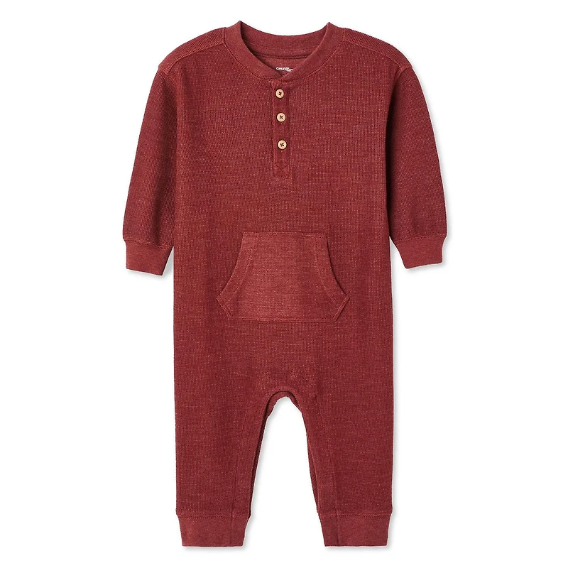 George Baby Boys' Waffle Henley Romper, Sizes 0-24 months