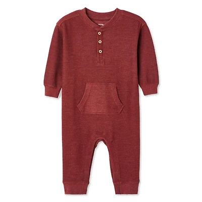 George Baby Boys' Waffle Henley Romper, Sizes 0-24 months