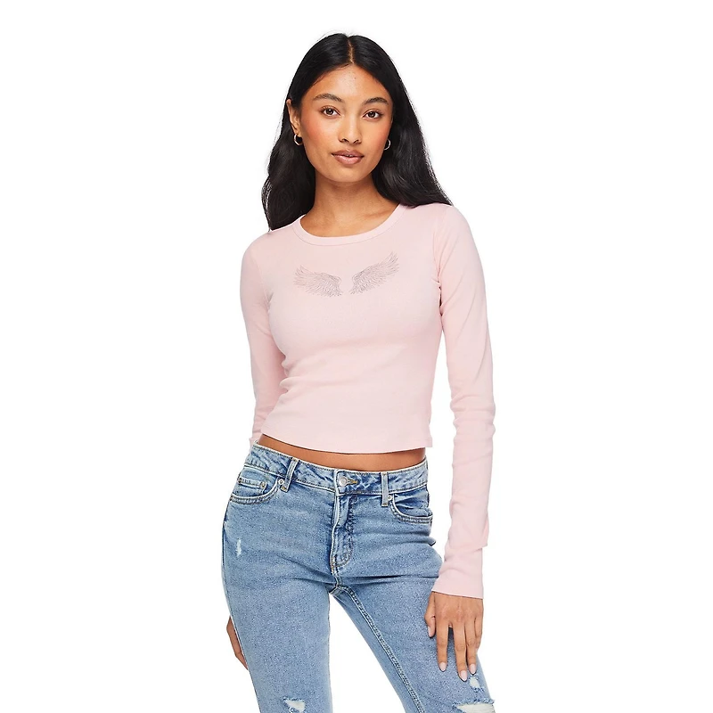 T-shirt bébé à manches longues No Boundaries pour femmes Tailles TP–TTG