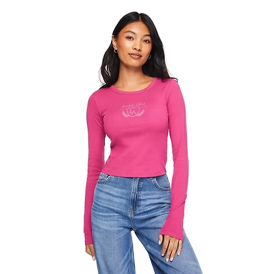 No Boundaries Women's Long Sleeve Baby Tee, Sizes XS-XXL