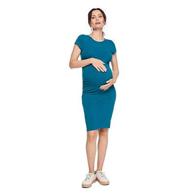 Paisley Sky Maternity Short Sleeve Side Ruched Bodycon Dress