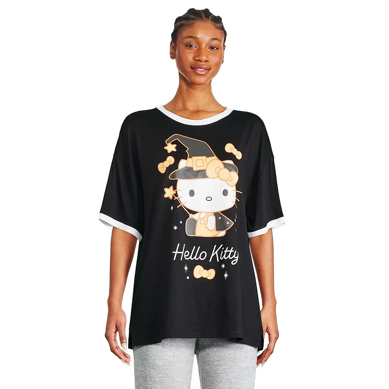 Chemise de nuit à bordures contrastantes Hello Kitty pour femmes Tailles TP–TG