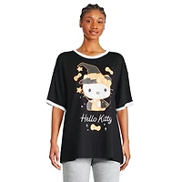 Chemise de nuit à bordures contrastantes Hello Kitty pour femmes Tailles TP–TG
