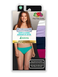 Fruit of the Loom Women's 360 Stretch Sleek and Cool Bikini, 4 Pack