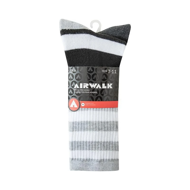 Airwalk Mens 3pk Crew Socks, Fits shoe sizes 7-11