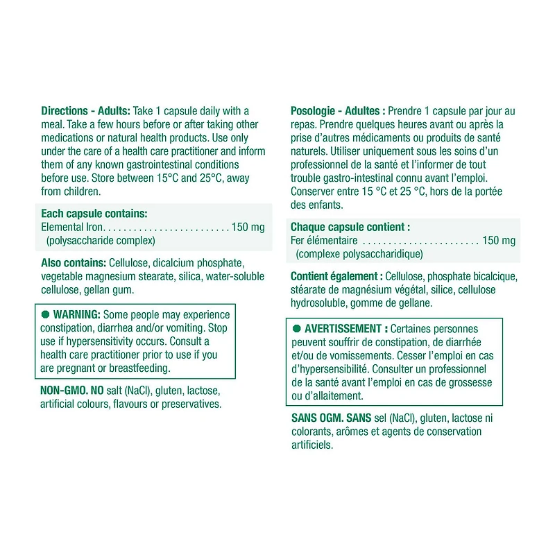 Jamieson capsules fer formule douce, 150 mg, ultra fort, 30 capsules