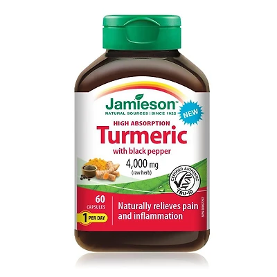 Jamieson Curcuma avec du poivre noir 4,000 mg 60 gélules
