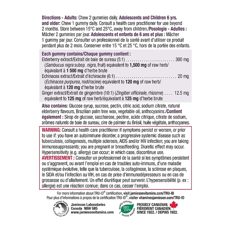 Jamieson Elderberry Cold & Flu Gummy, 60 Gummies