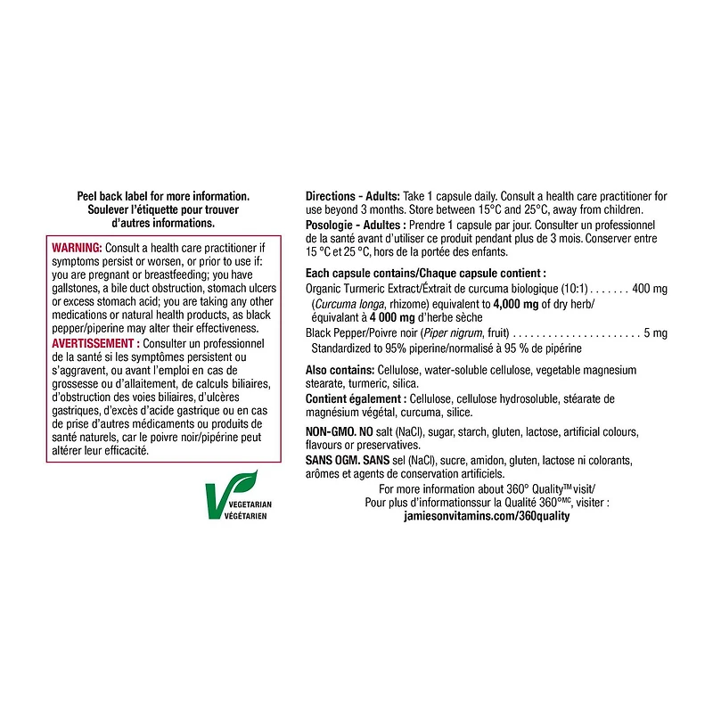 Jamieson Curcuma avec du poivre noir 4,000 mg 60 gélules