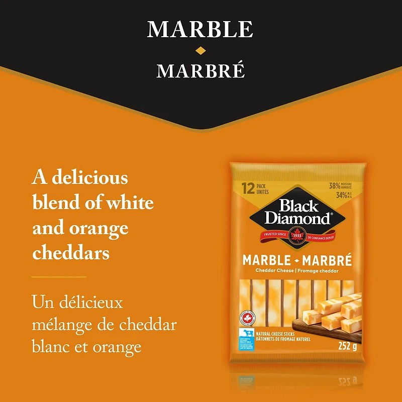 Black Diamond Cheese Sticks Marble Cheddar, 12 units, 252 g