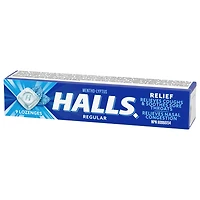 HALLS Regular Cough Drops, Throat Lozenges, Sore Throat Relief, Mentho-Lyptus, 9 Lozenges