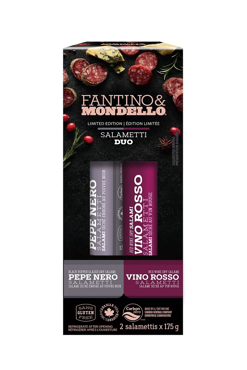 Duo festif de salametti Pepe Nero et Vino Rosso Fantino & Mondello 350 g