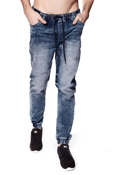 Jeaniologie ™ Men’s Classic 5 Pockets Pull-On Jogger with Distressed Details Blue