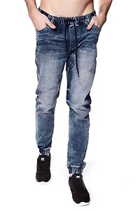 Jeaniologie ™ Men’s Classic 5 Pockets Pull-On Jogger with Distressed Details Blue