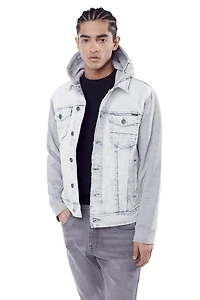 Jeaniologie ™ Denim Jacket With Combo Hood and Sleeves - Acid Wash