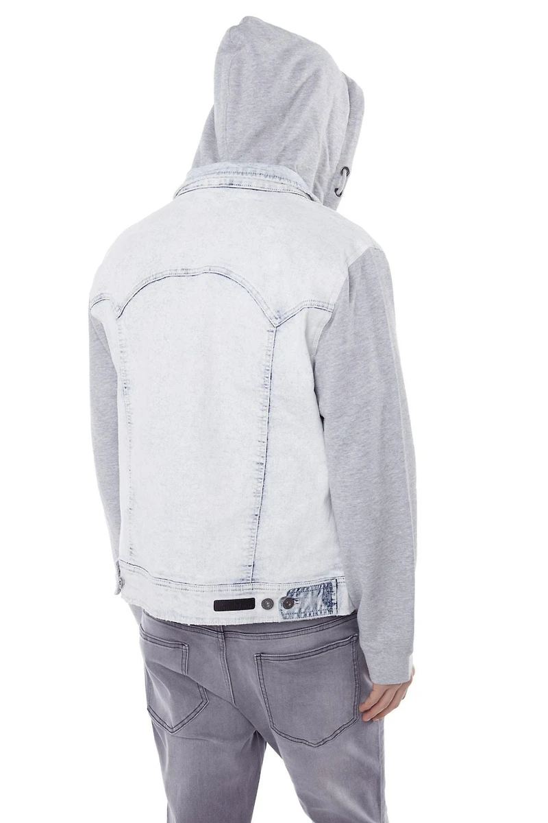 Jeaniologie ™ Denim Jacket With Combo Hood and Sleeves - Acid Wash